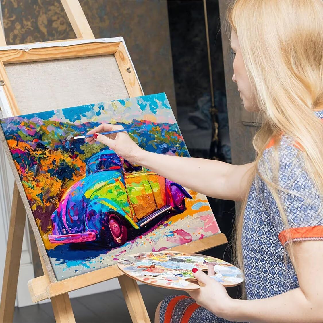 Peinture par Numéros pour Adulte, DIY Paint by Numbers Acrylique pour Enfants Débutants Facile sur Toile Kit de Peinture à l'huile sur 70x90cm, Peinture Décor de la Maison - Voitures (sans Cadre) E738