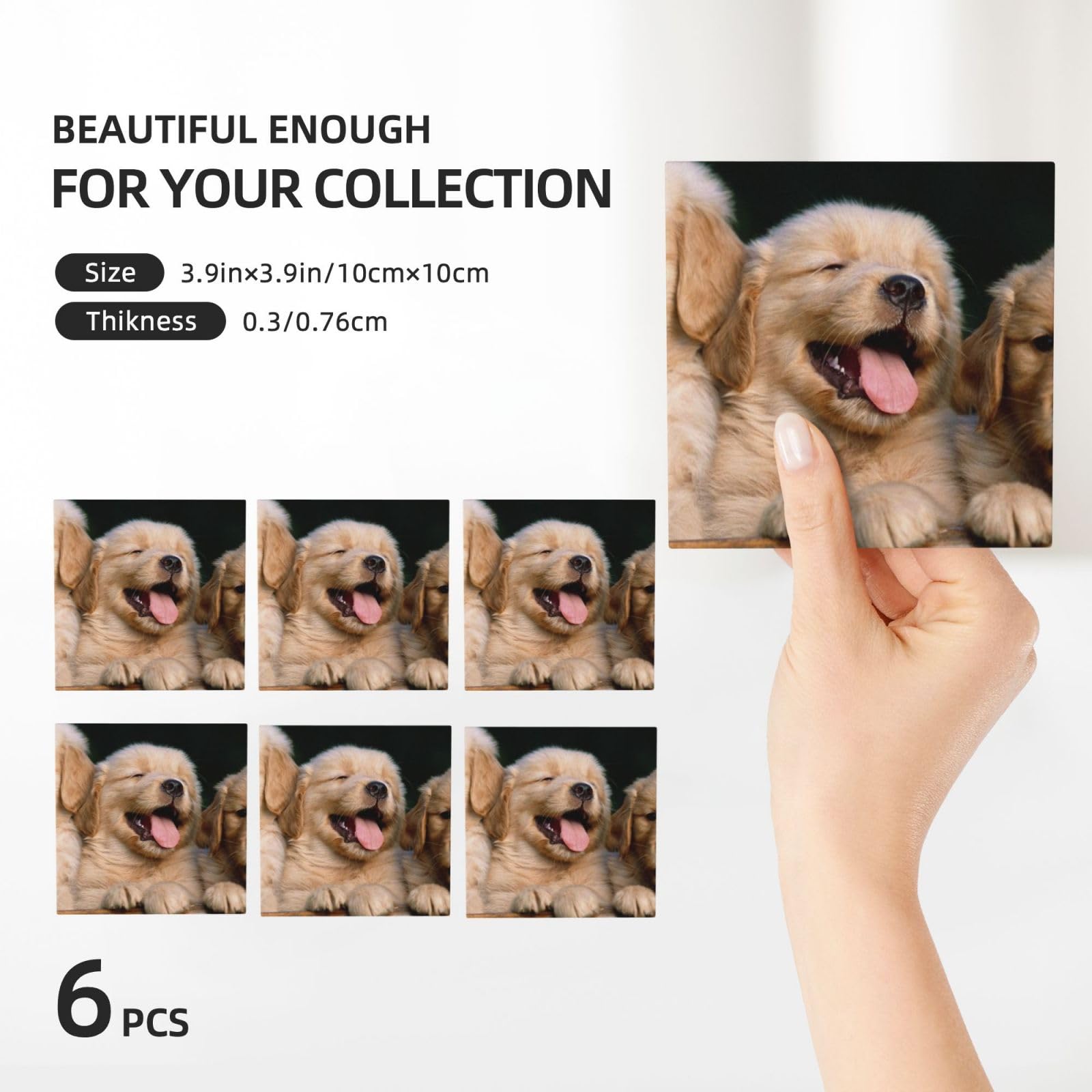 Set di 6 sottobicchieri in ceramica con stampa di cuccioli di Golden Retriever, accessori eleganti per la cucina e la casa