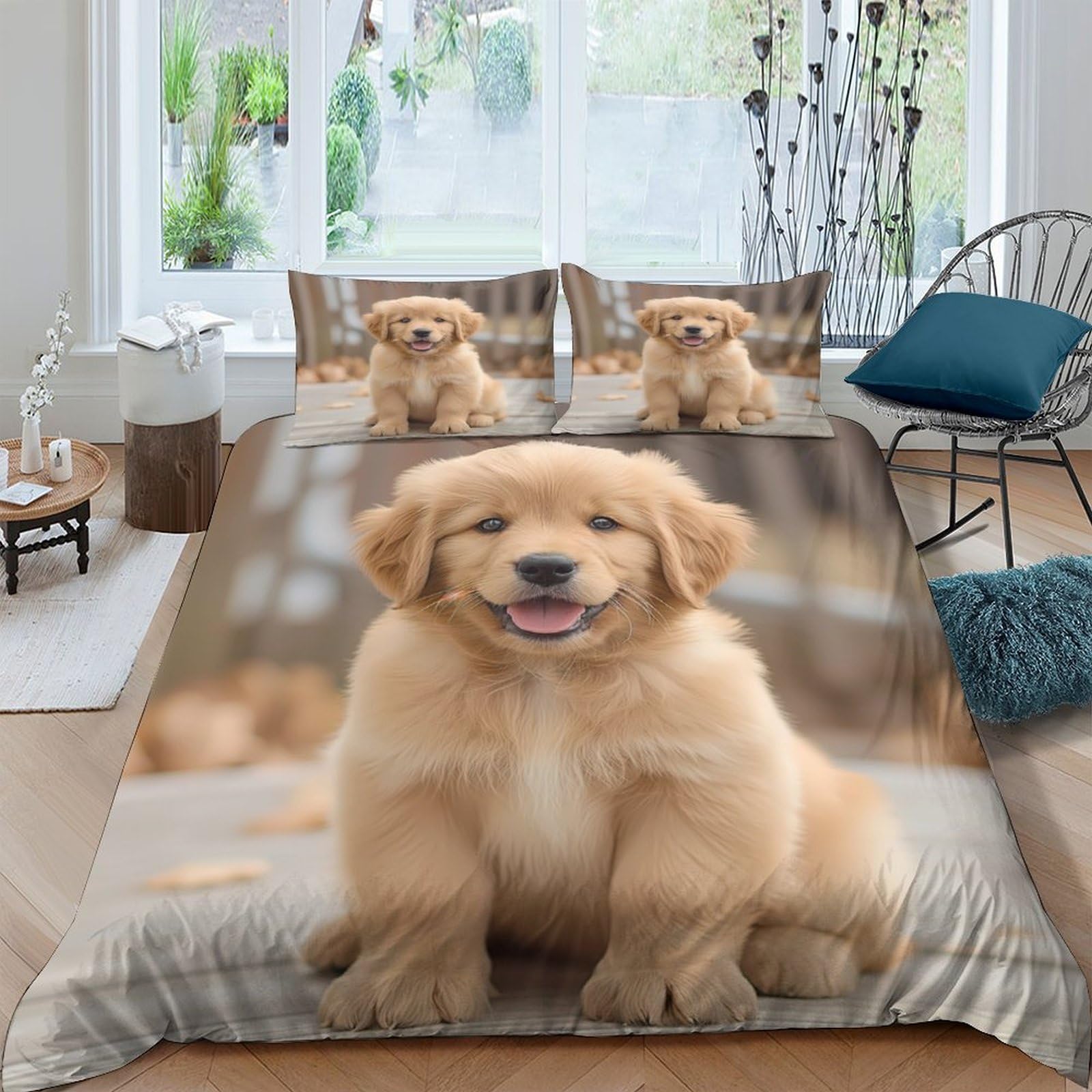 Ctjqhvkz Style-8 3D Printed Golden Retriever Puppy Fitted Sheet Microfiber Soft Bed Cover For Bedroom Dorm Bed Protector Decor Single（135X200cm）