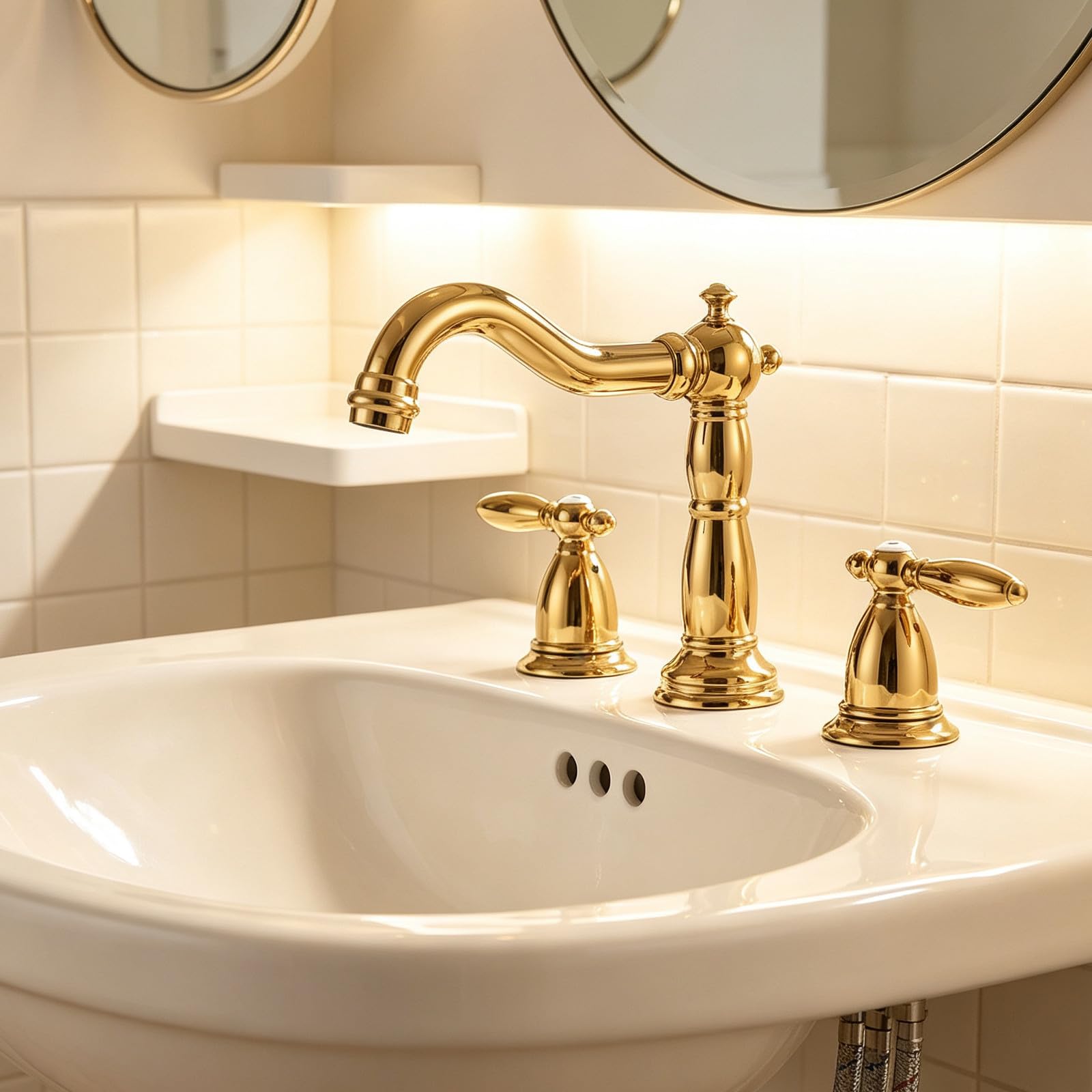 Alipis Rubinetto Lavabo Retrò Francese a Tre Fori, Oro Lucido