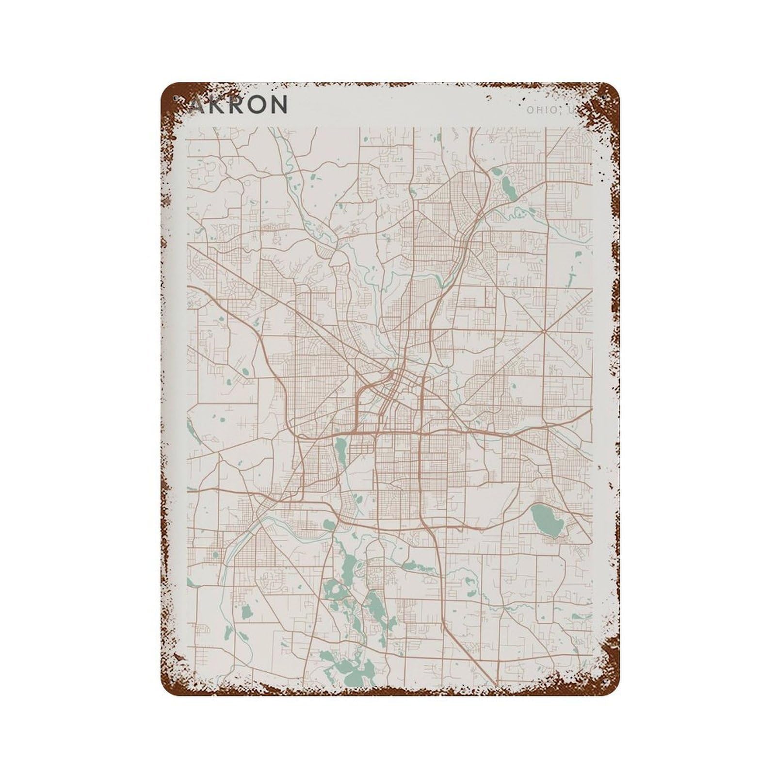 xiaoxiaoshen Akron Map Ohio Travel Gift Scandi (2) Wall Decor Art Metal Tin Poster Modern Home Decor Art Home Bar Shop Decorations Vintage Sign 40x30cm