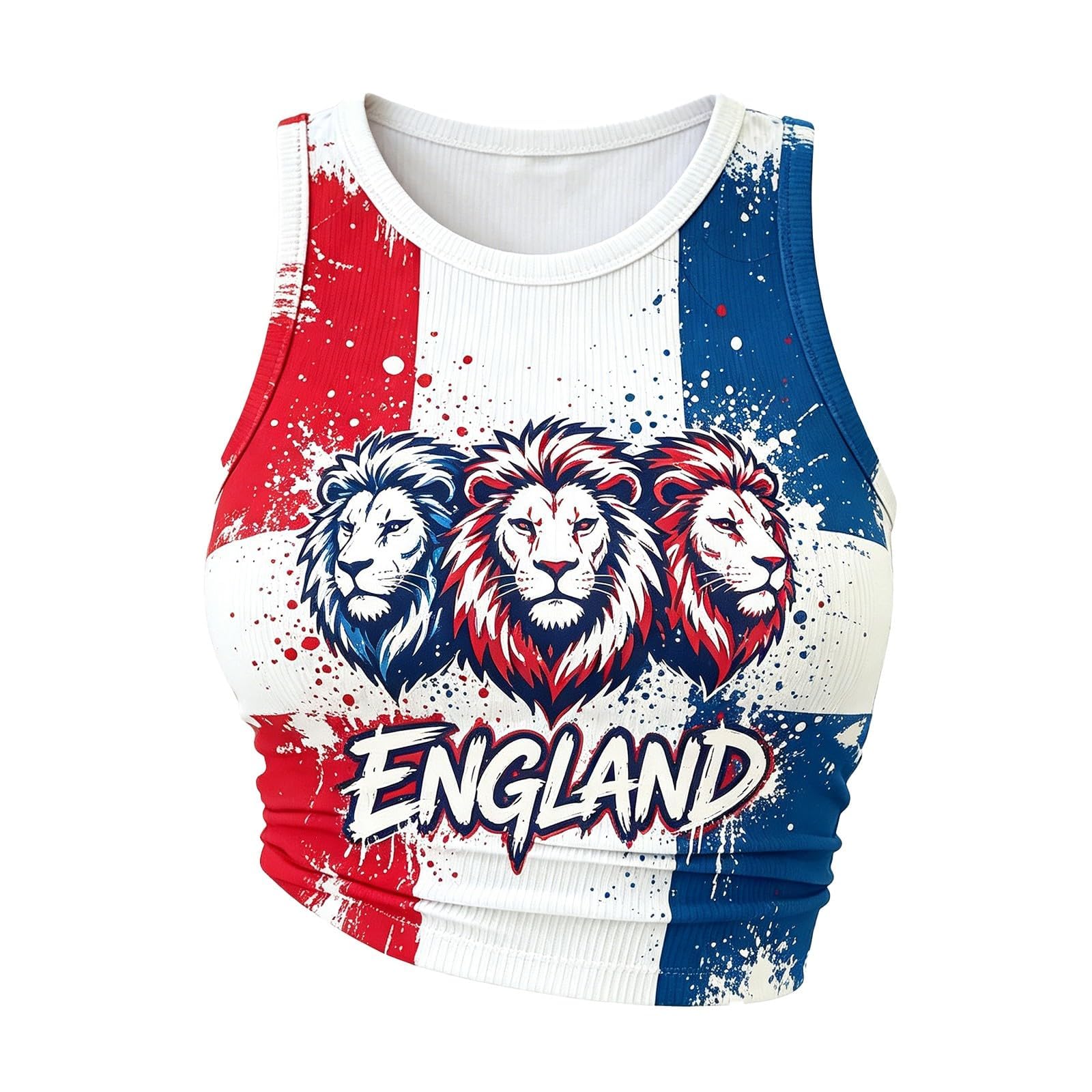 Crop Tops for Women 2026 England Football Shirt Team Graphic Sleeveless Racerback Ribbed Cropped Tank Top Casual Wear Perfect Present for Football Lovers Match Day Outdoor Gatherings S-XXL
