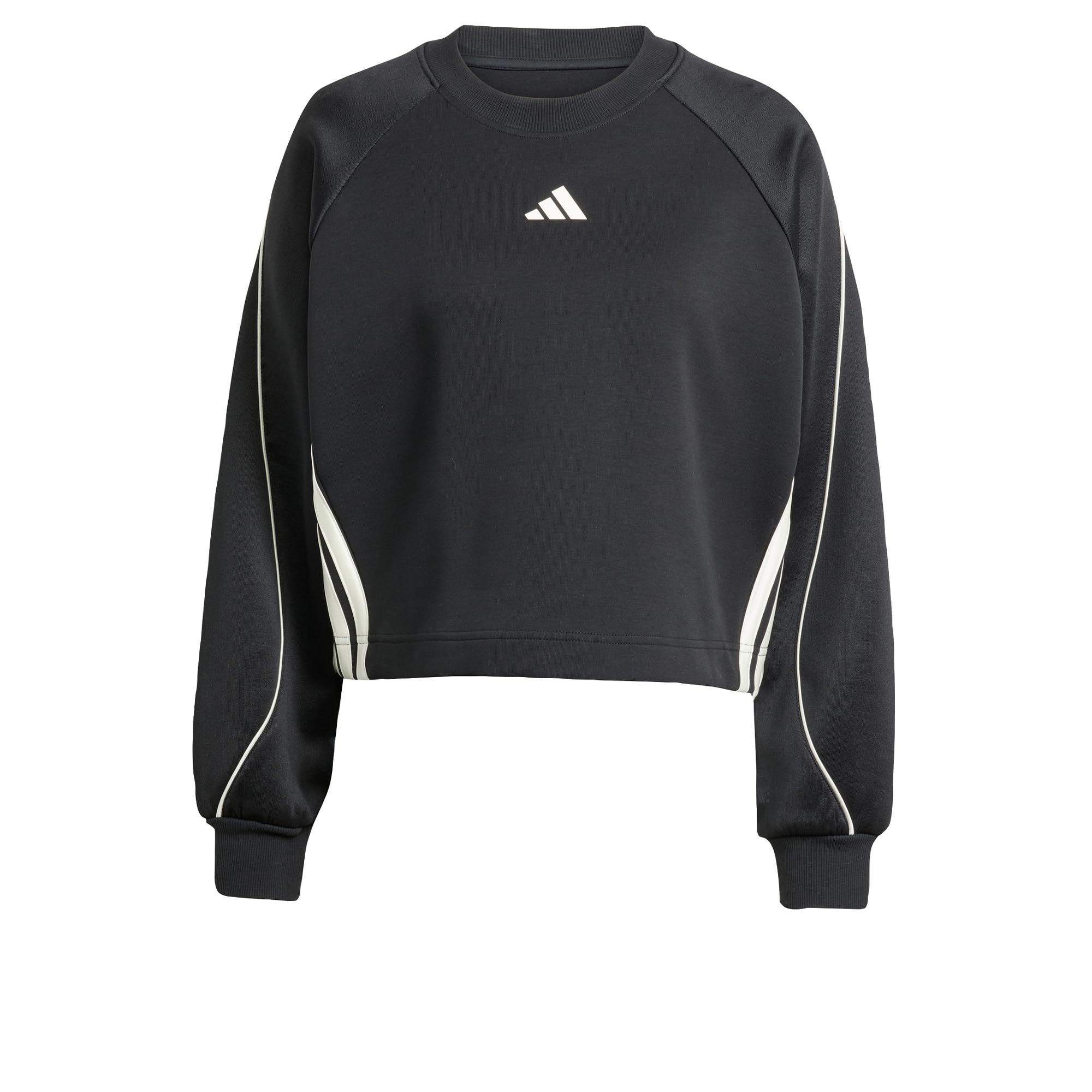 adidas Women's Stadium 3 Stripes Crew Sweatshirt, black/off white, L