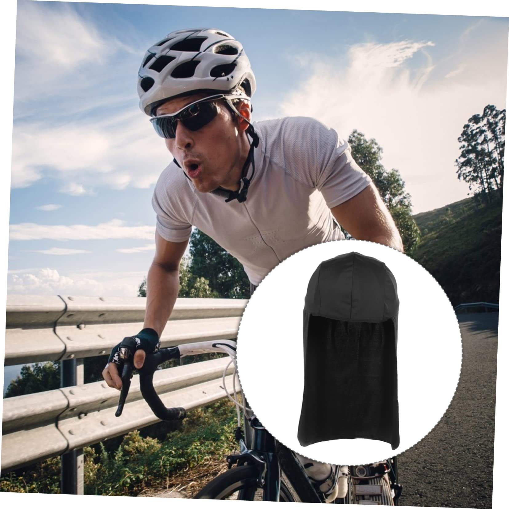 BESPORTBLE Men's Cycling Sun Hat 4pcs Cooling Skull Caps Polyester Windproof Sun Shade Neck Protection Perfect for Outdoor Activities Black