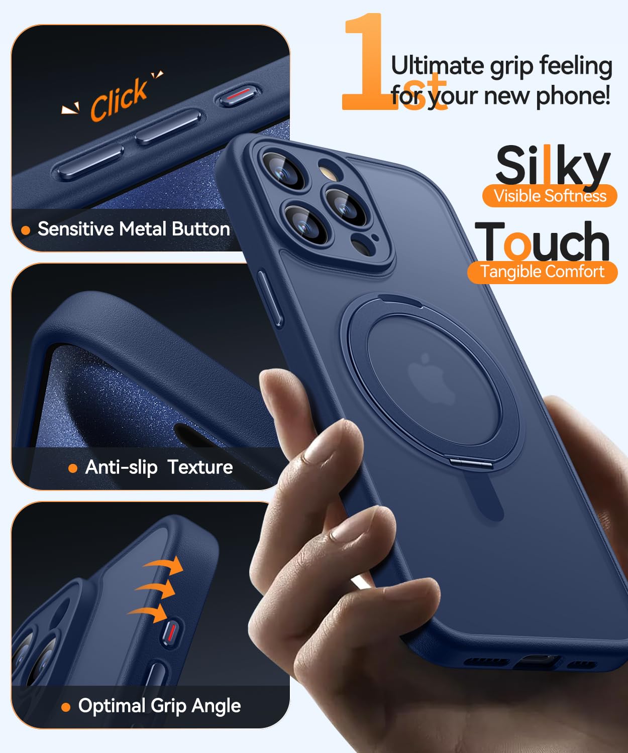 CANSHN Cover Opaca per iPhone 15 Pro(6,1 Pollici), [Protezione Completa Della Fotocamera] Custodia Traslucida Opaca Protettiva Sottile Antiurto - Blu Profondo