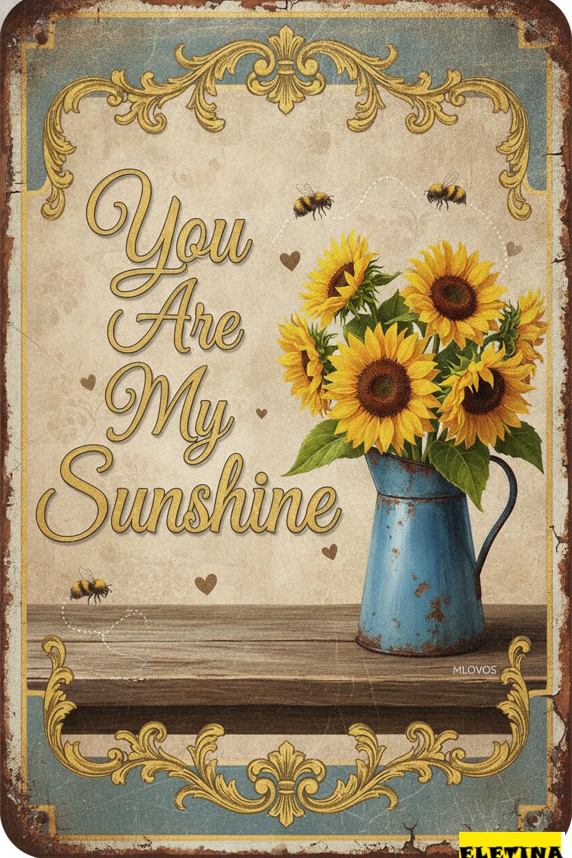You Are My Sunshine Bee Tin Sign, 8x12 Inch Decor