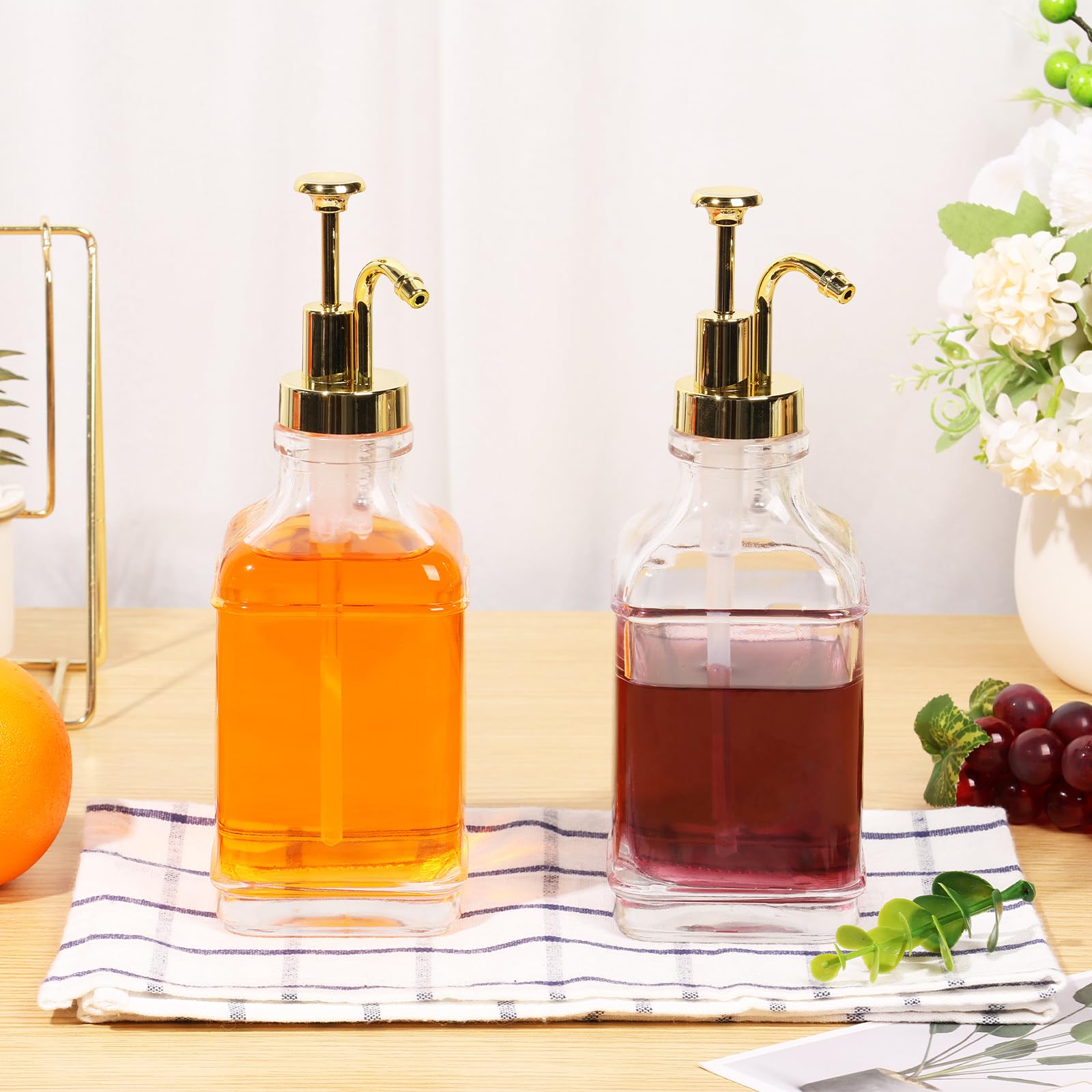 Zestaw dozowników syropu do kawy z silikonowym lejkiem, 500 ml, szklana butelka syropu z etykietą, przezroczysty pojemnik na syrop kawowy, przenośny dozownik pompy do kawy, dozownik do syropu