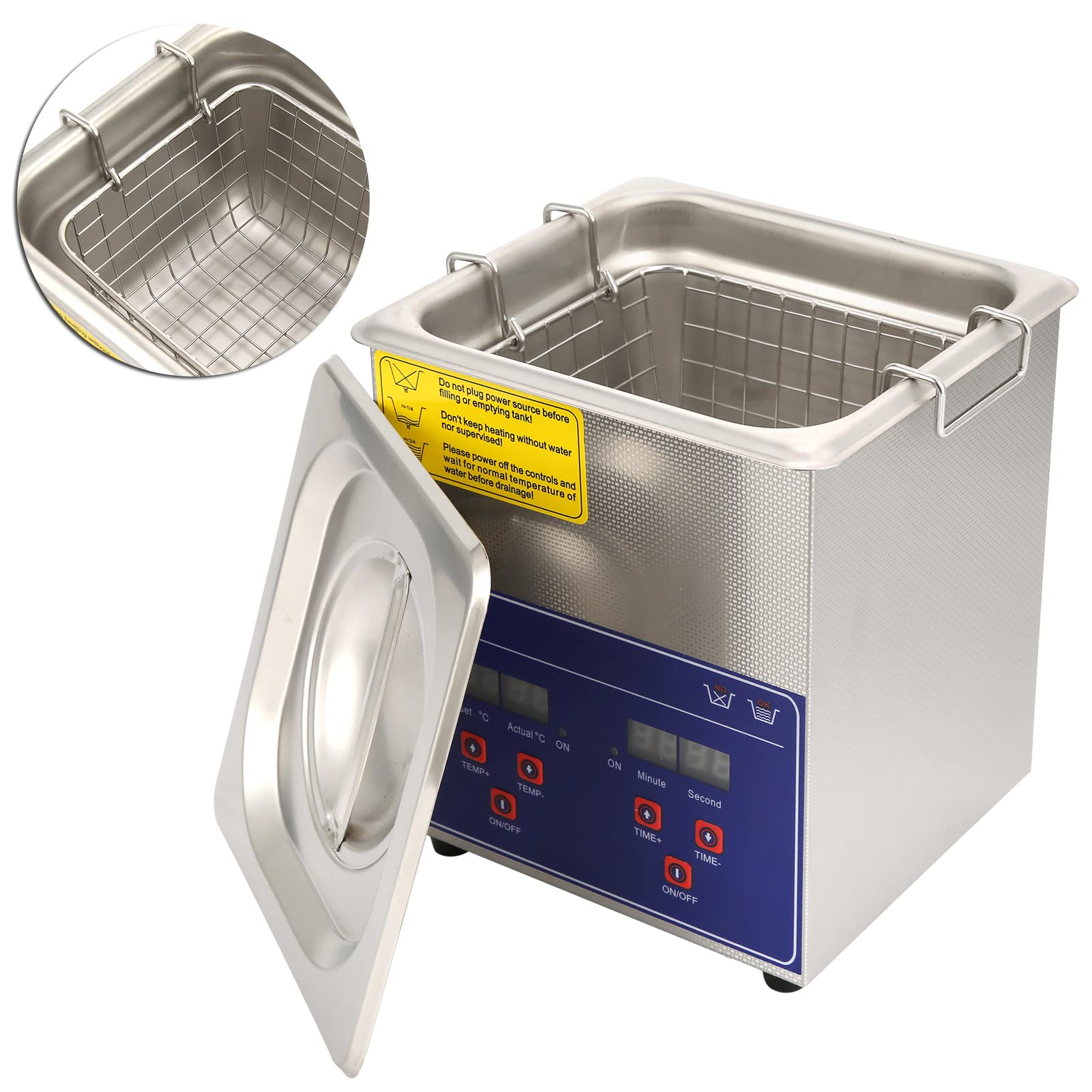 AUNMAS Przemysłowa Myjka Ultradźwiękowa 2L 60W 40KHz Cyfrowy Zegar Podgrzewacza Zbiornika ze Stali Nierdzewnej ze Sterowaniem LCD do Czyszczenia Części Laboratoryjnych i Jubilerskich (Wtyczka UE 220