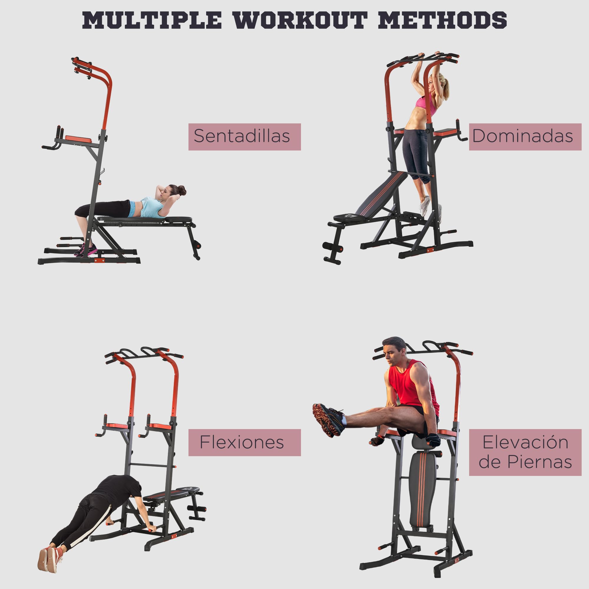 HOMCOM Estación de Musculación Aparatos de Gimnasia para Casa con Altura Ajustable y Respaldo Regulable en 5 Posiciones para Fitness Entrenamiento en Gimnasio Oficina Acero 108x178x202-238 cm Negro