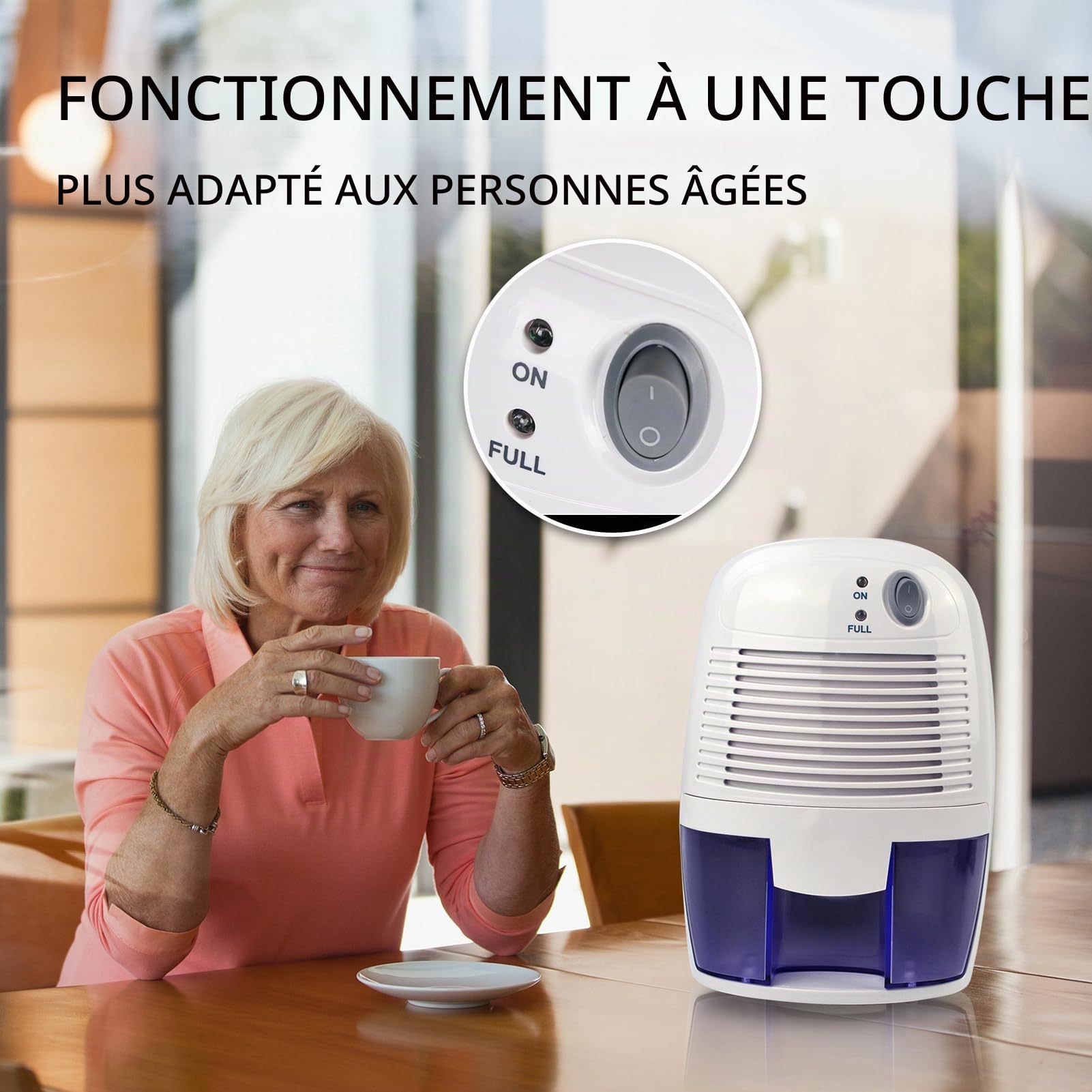 Déshumidificateur Mini USB, Contrôle Intelligent Arrêt Automatique, Silencieux pour Chambre Bureau, Réservoir 500 ml, Idéal Maison Camping Car Salle de Bain Armoire