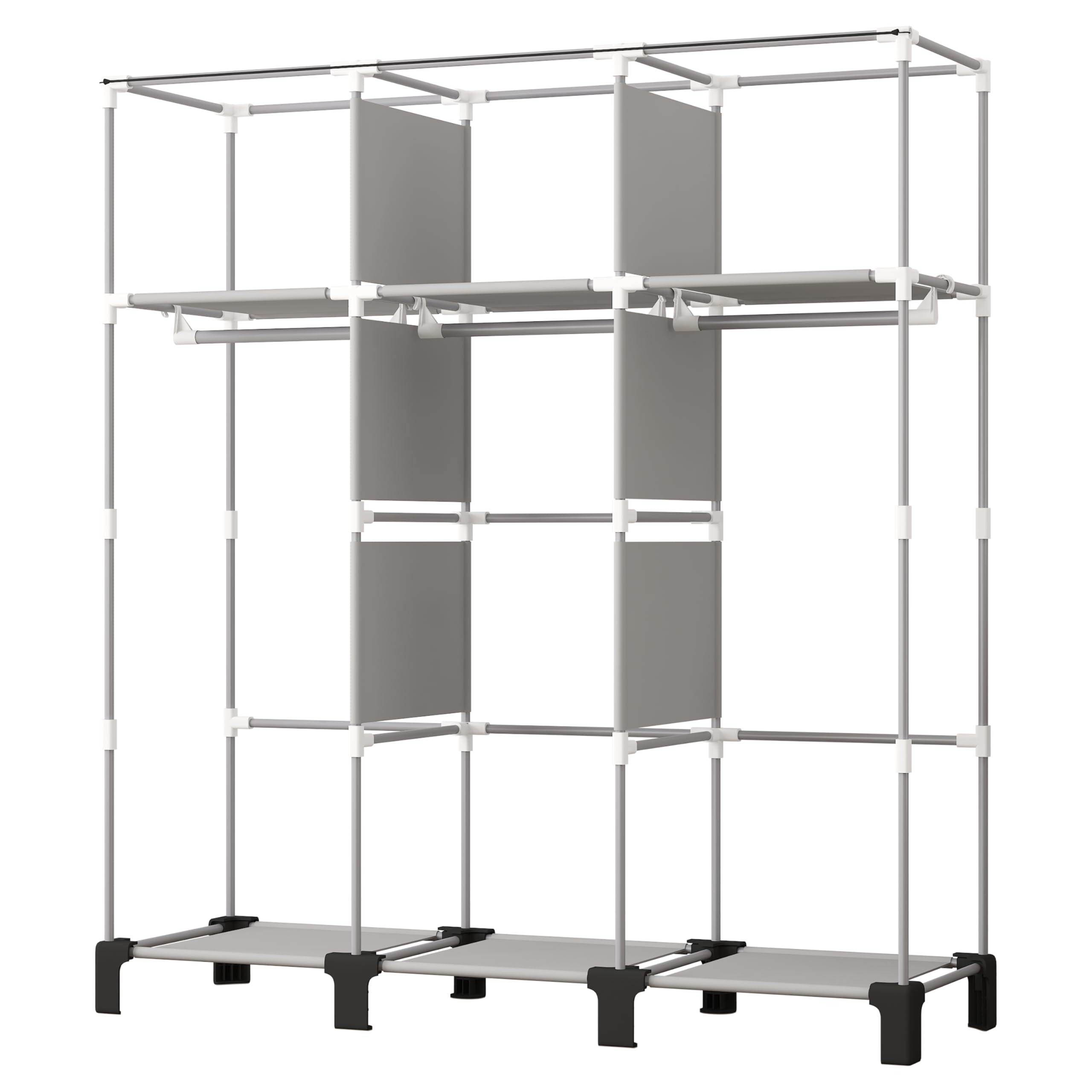 Tragbarer Vlies-Stoffschrank 130x45x170cm faltbar mit 3 Hängebereichen & 18 Seitentaschen (Beige)