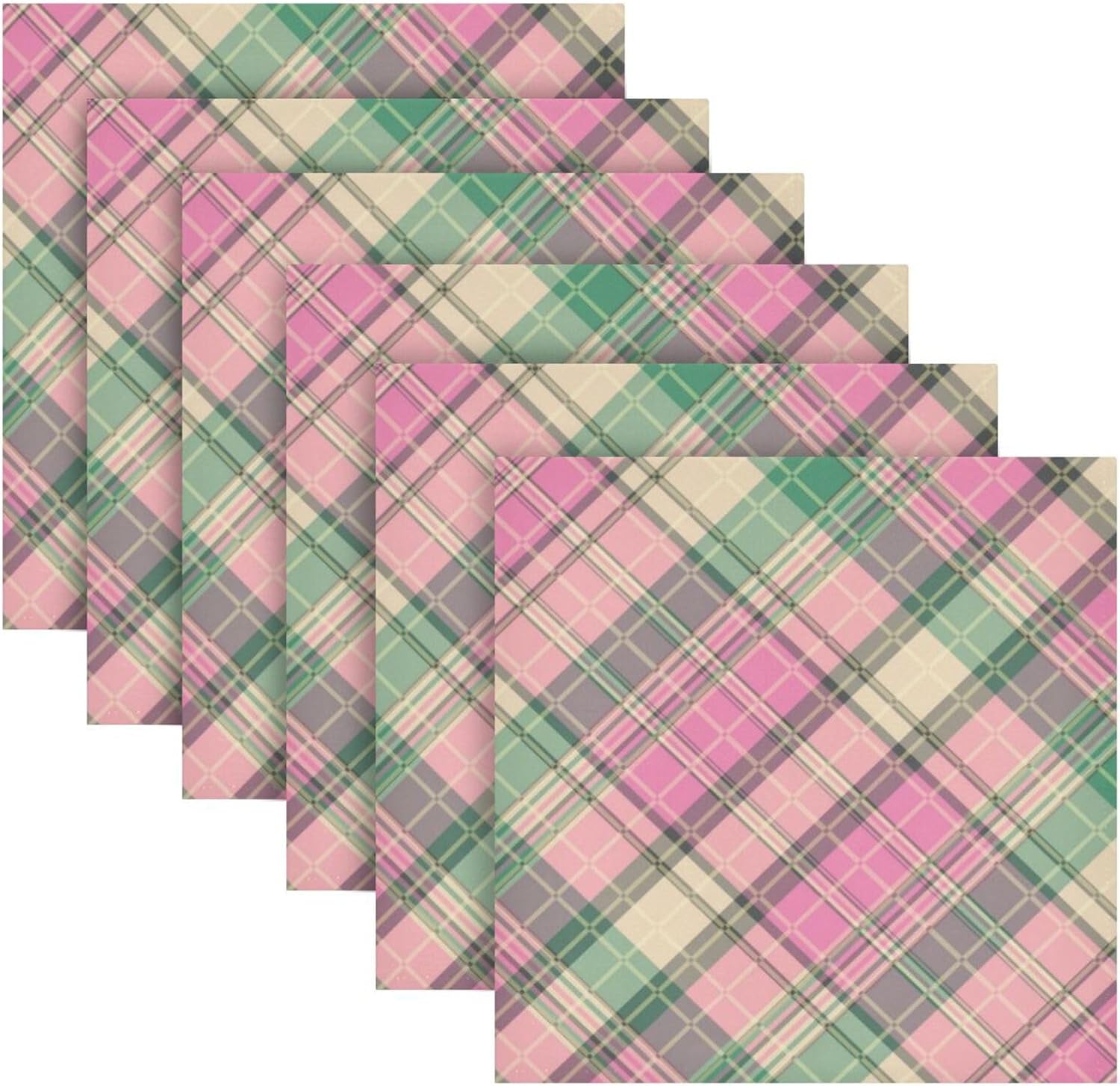 Servilletas de Tela YETTASBIN Juego de 6, Rosa y Verde Cuadros miniatura 1