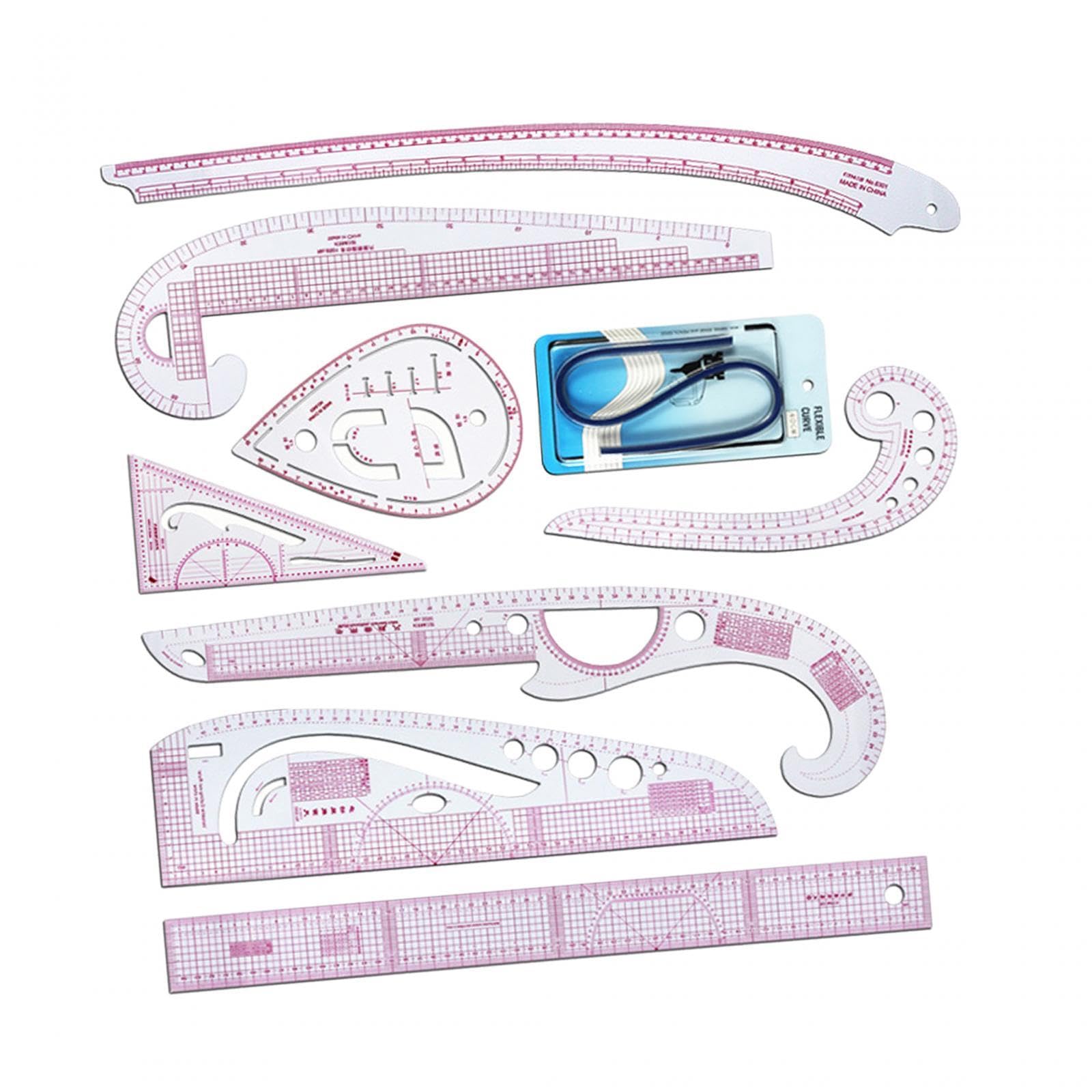 Set di Righelli per Modelli di Cucito (metrico), Strumenti di Misurazione, Set di Righelli Curvi per Cucito per Sarti, 9 Pezzi