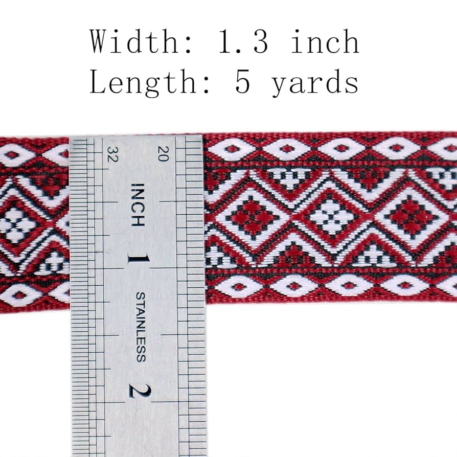 Boho Jacquard Ribbon Geometric Woven Trim Ethnic Ribbon Red