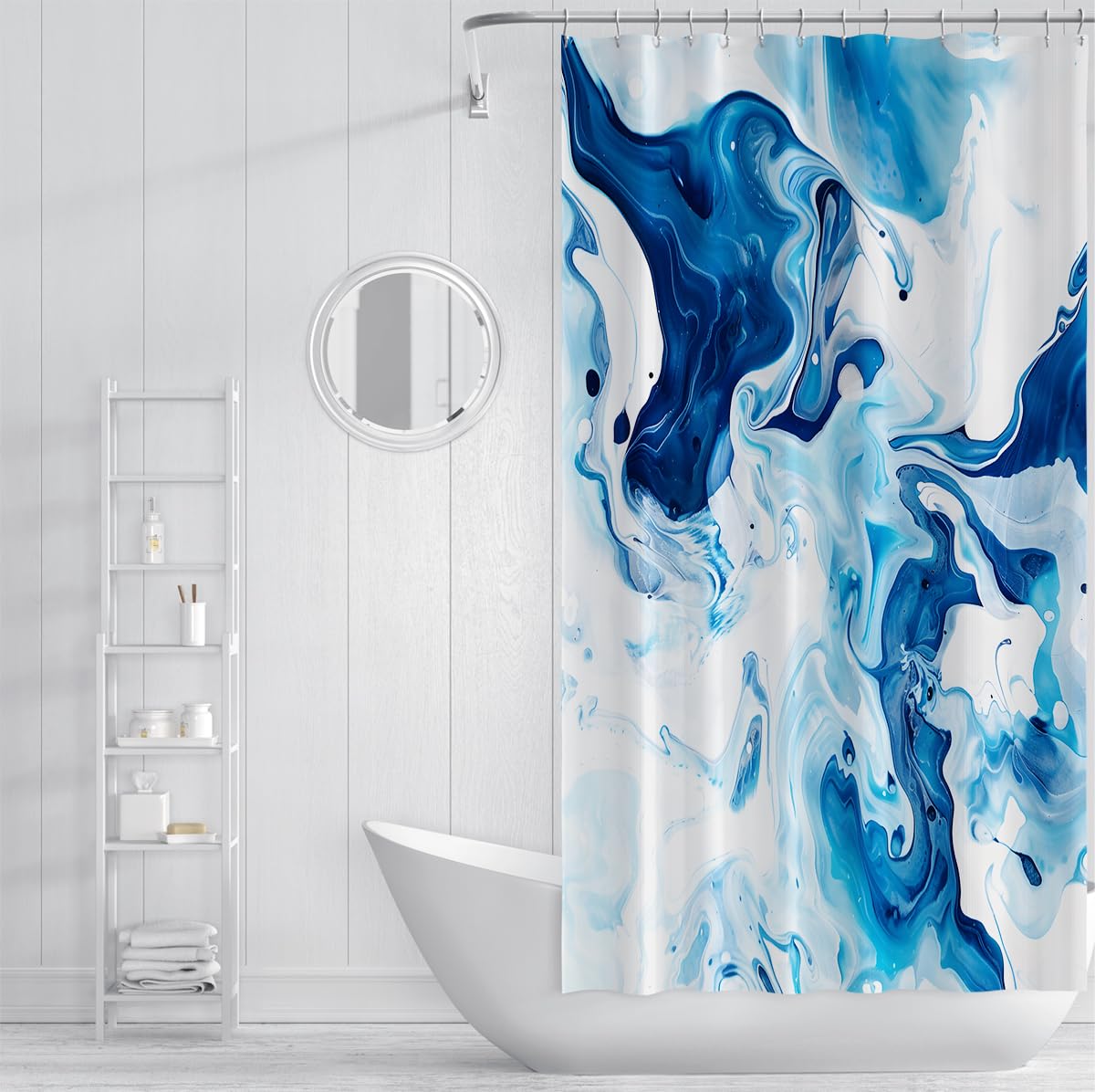 Rideau de douche salle de bain déco marbre bleu marine W180xL220 cm