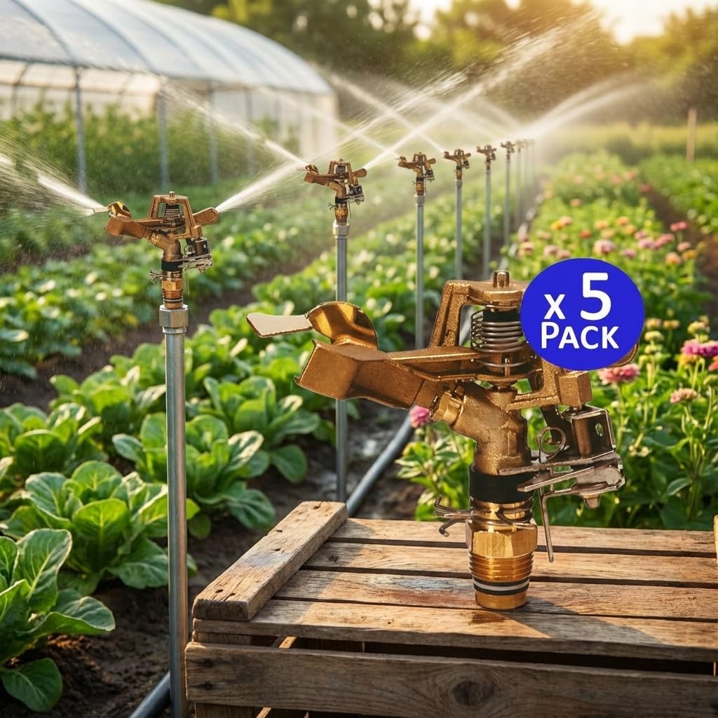Suinga Aspersor de Riego Agricola Laton Ajustable 1/2'' 24º | Pack 5 Aspersores con Alcance 9 a 14 m | Aspersor de Jardin Sectorial