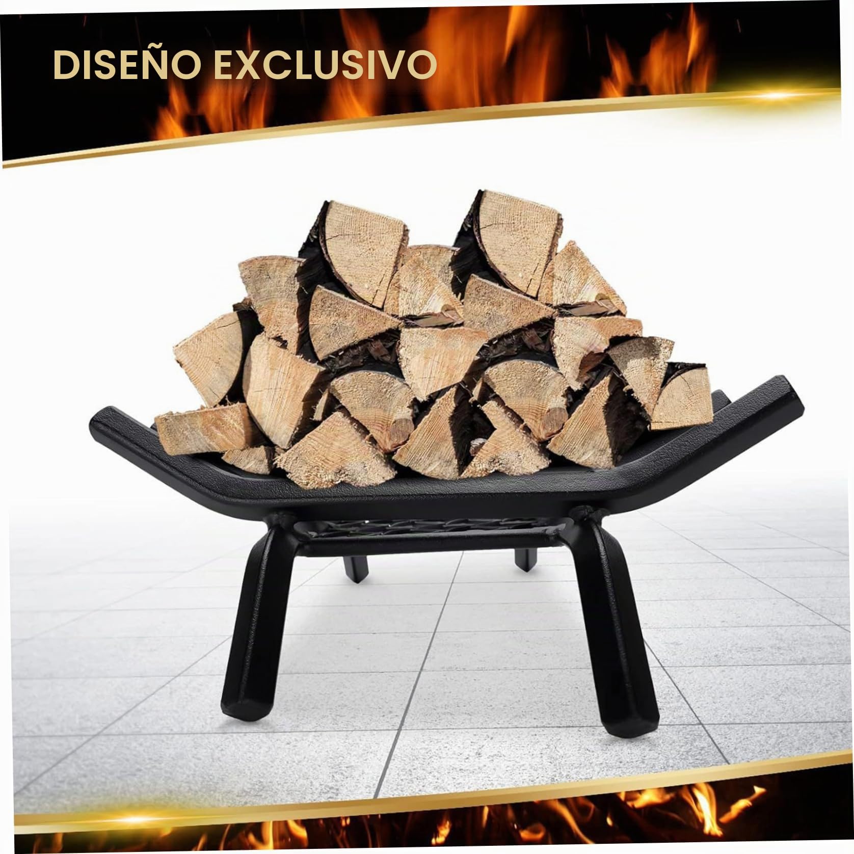Rejilla para Chimenea de Hierro de 16.0 in, Soporte Resistente para Troncos para Chimenea Interior, hogar, Camping, Exteriores, hogar, Hoguera