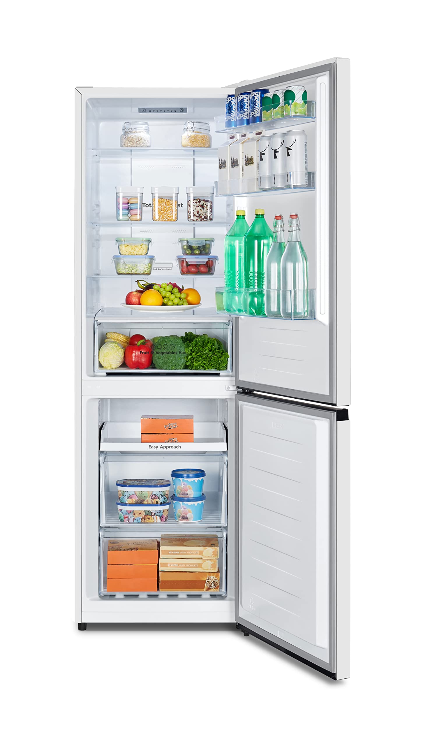Hisense RB390N4AWE - Frigorífico Combi, Eficiente Clase E, Capacidad 304 L con 186 cm Alto, Cajón Verduras, 4 Estrellas Congelador, Puerta Reversible, Silencioso 39dB, Color Blanco