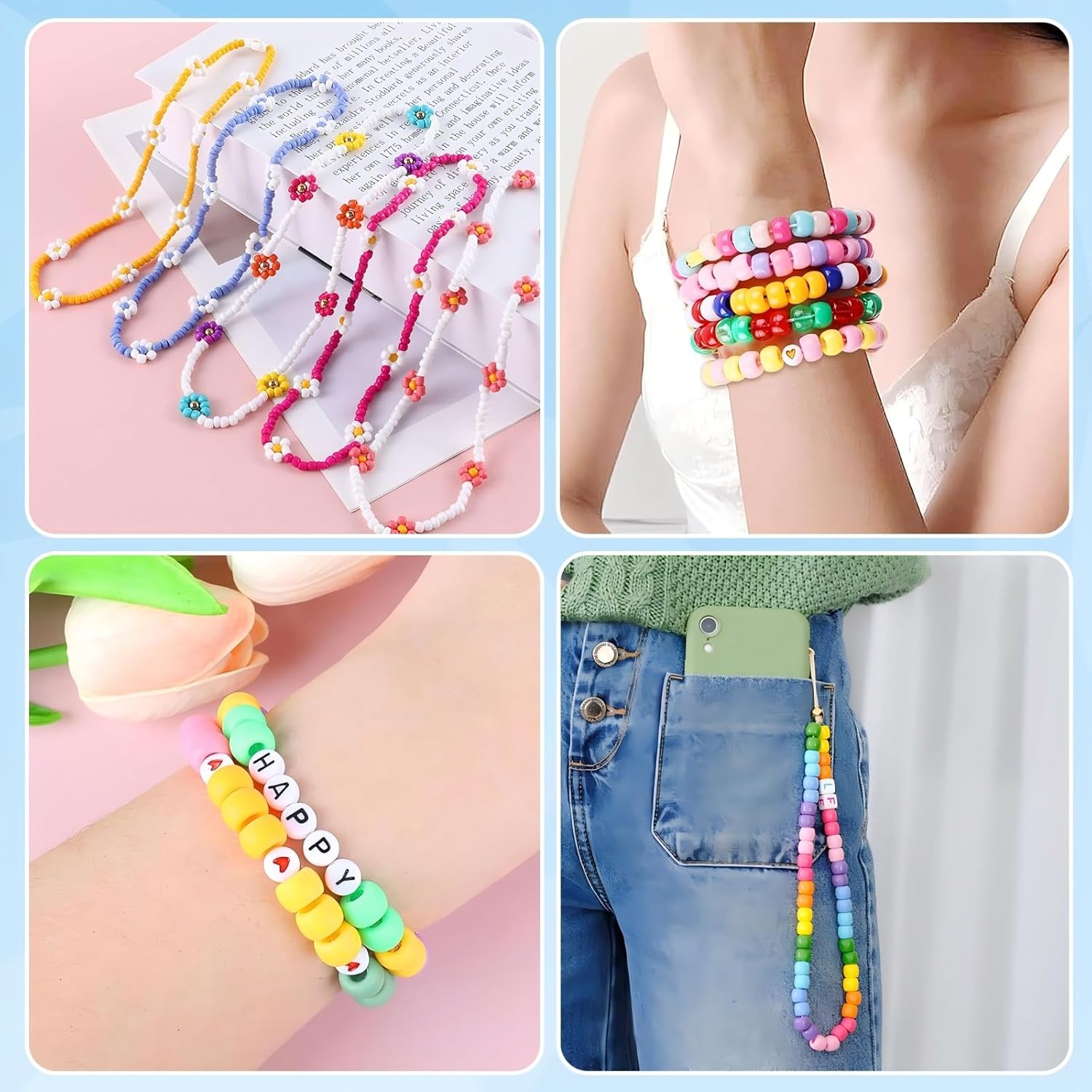 1100Pcs Orange Pony Beads 6x9mm Large Hole Plastic Beads for Kandi, Hair Braids, Keychains, Friendship Bracelets - Image 5