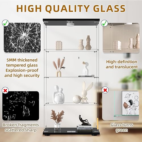 Miniatura 5 de HAMBING Vitrina de cristal de 65 pulgadas con luz y cerradura, vitrina grande de vidrio templado Curio para dormitorio, sala de estar, 4 estantes,
