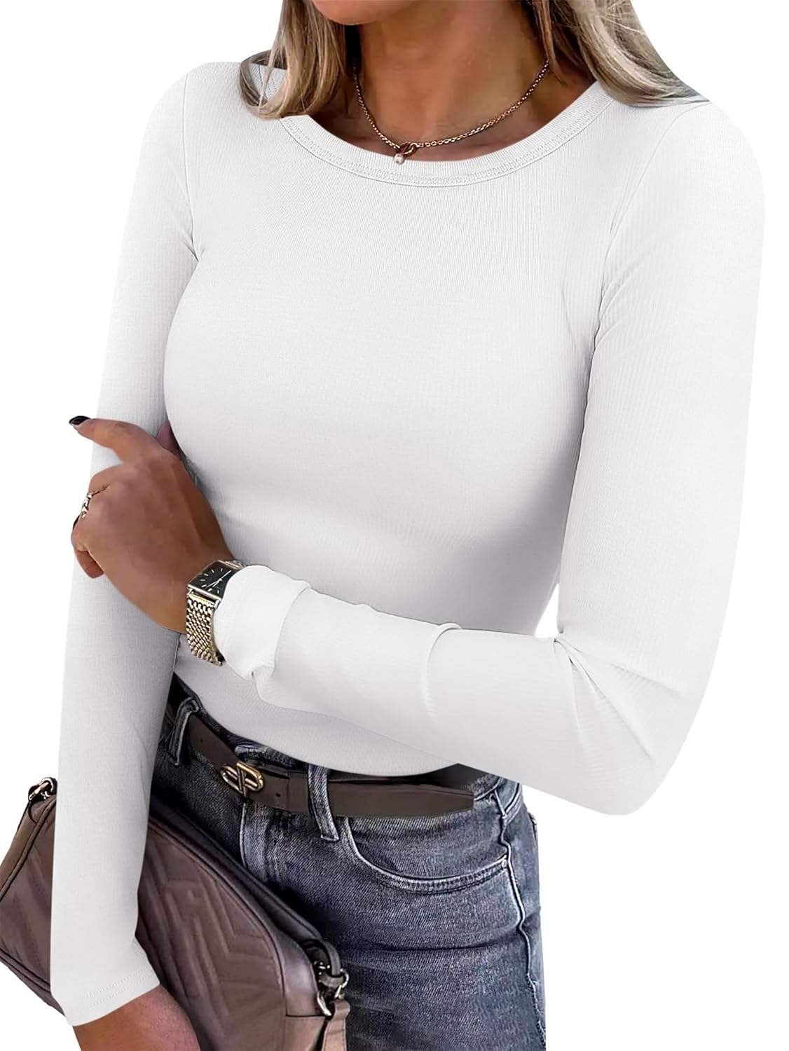 ANRABESS Women Long Sleeve Thermal Shirt Fleece Tops 2026 Fall Winter Crew Neck Casual Base Layer T-Shirts Warm