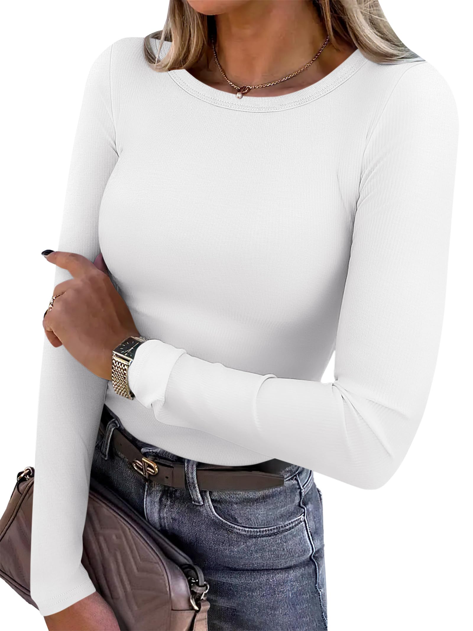 ANRABESS Women Long Sleeve Thermal Shirt Fleece Tops 2026 Fall Winter Crew Neck Casual Base Layer T-Shirts Warm