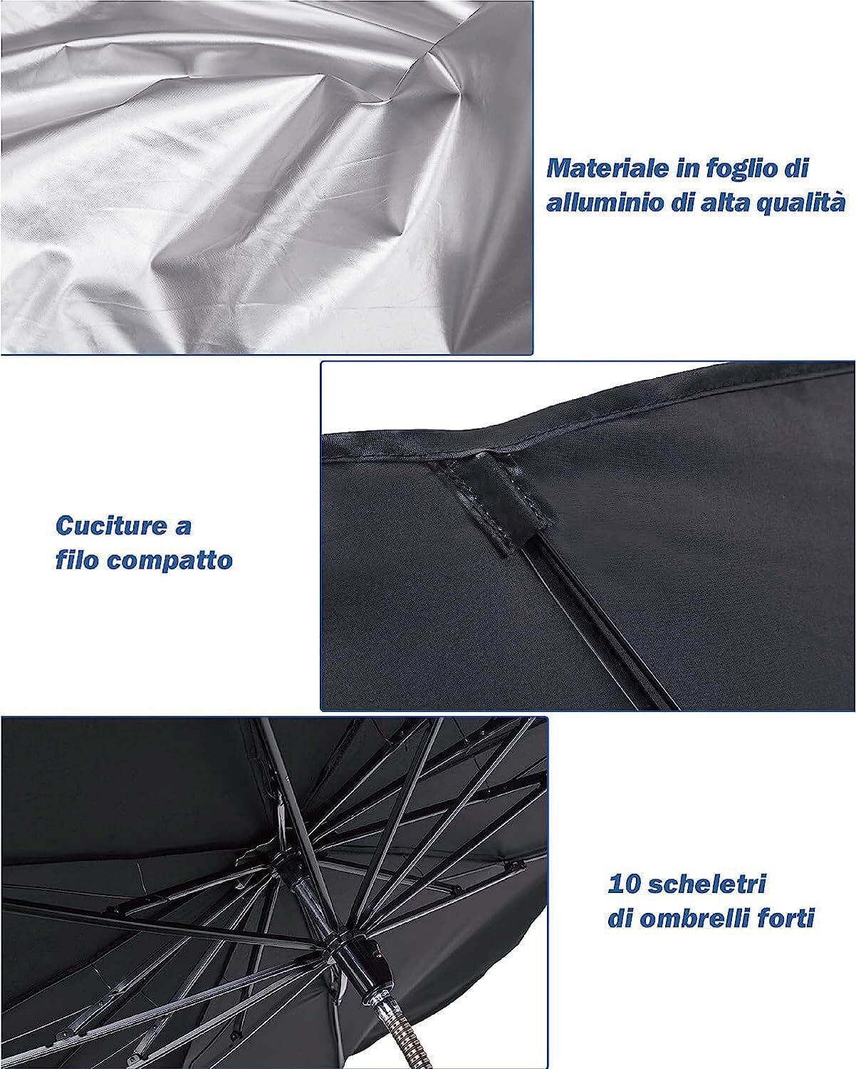 IDOR STORE Ombrello Parasole Pieghevole per Parabrezza Auto, Anti-UV, 130x77 cm, Universale, con Fodero