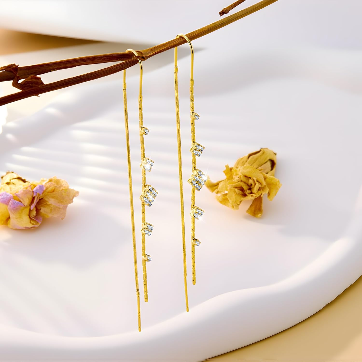 925 Sterling Silver Threader Dangle Earrings for Women - Long Earrings Dangle Chain Drop Earrings Dangling, Dainty Elegant Dangly Ear Chain with Tassel and Cubic Zirconia for Prom Wedding Trendy Jewelry Accessories - Image 4