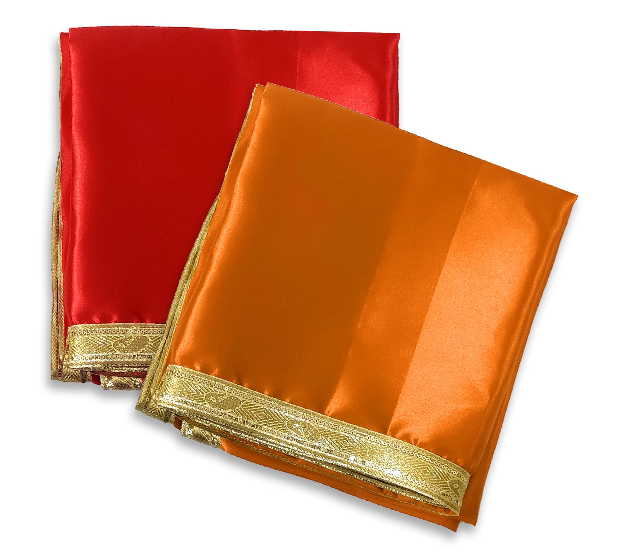 RMCG Traders Pooja Cloth for Mandir, Satin Pooja Cloth, Decoration Clothe for Temple, Mandir Ka Kapda, Red Cloth for Puja, Orange Pooja Clothe, 1 Meter Pooja Clothe (Red & Orange)