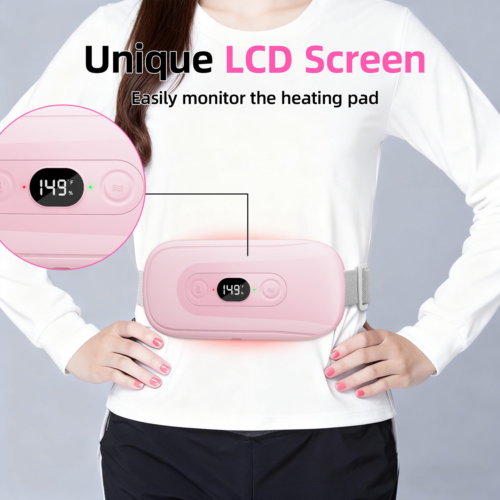 Almohadilla térmica portátil para calambres menstruales: temporizador de 30 a 60 minutos, 6 niveles de calor y 6 modos de vibración, almohadilla térmica eléctrica inalámbrica para aliviar el