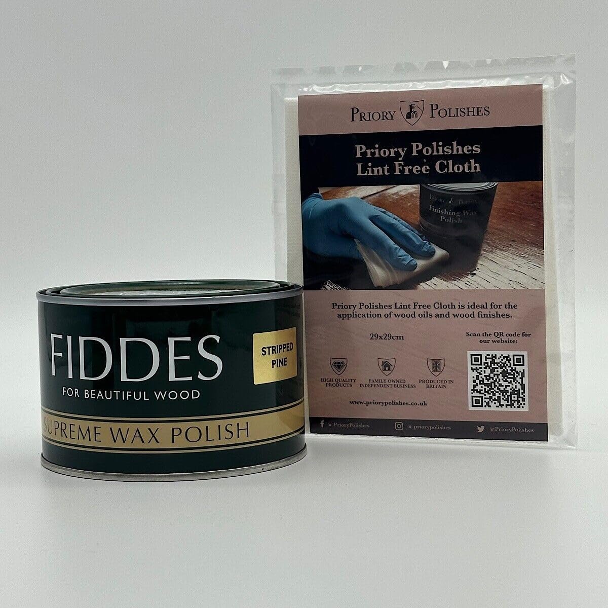 Priory Polishes Light Fiddes Supreme Stripped Pine Wax - 400Ml + Free Lint Free Cloth