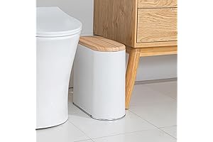 Modern Cream White Bamboo Trash Bin with Pressing Lid