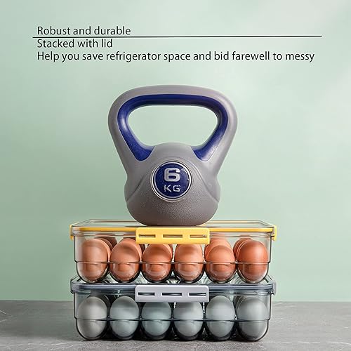 Miniatura 4 de Recipiente para huevos, huevera con tapa y hebilla especial, apilables, caja organizadora para el refrigerador de plástico PET, bandeja para 18