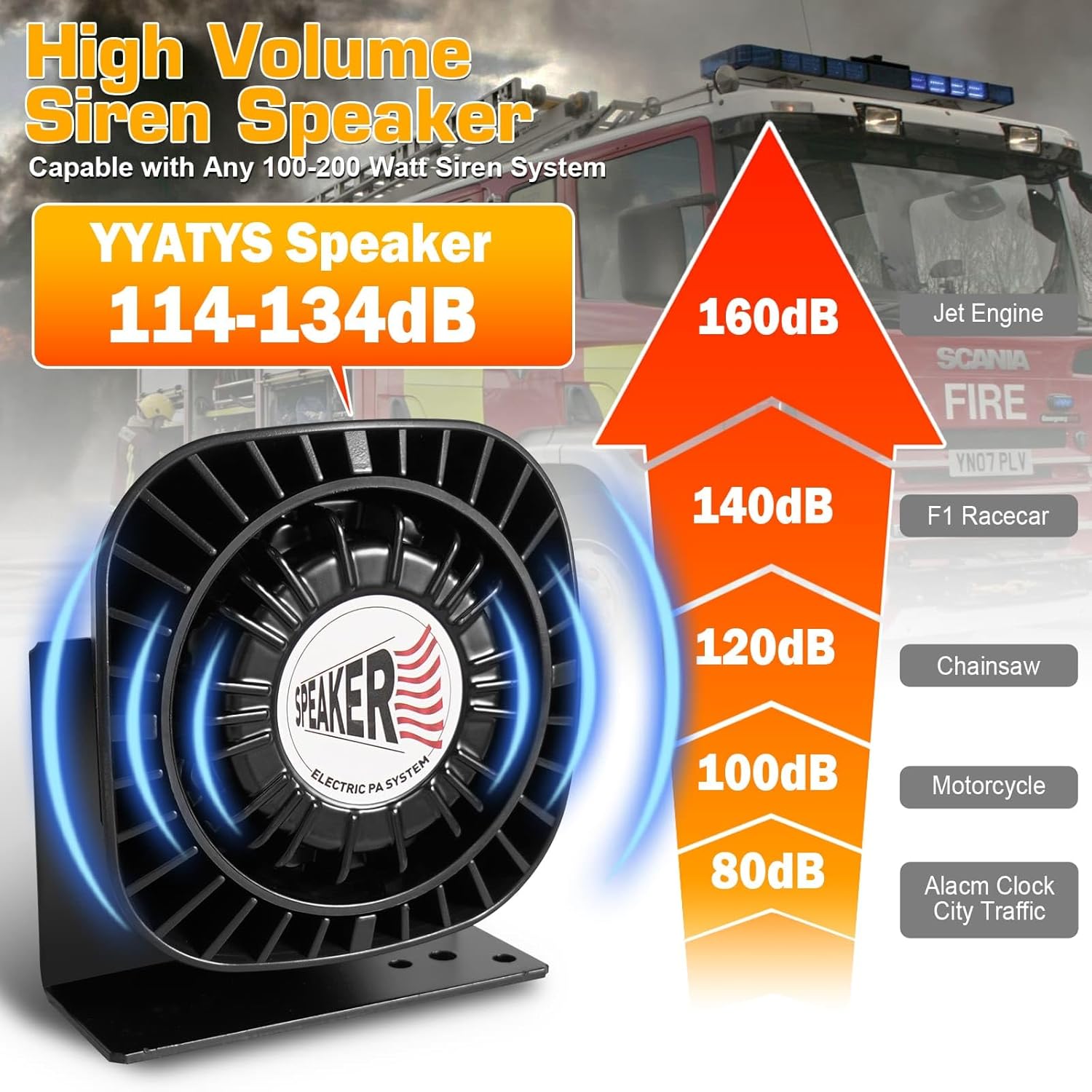 100W Compact Siren Speaker, 8 Ohm 114-134dB PA Horn for Emergency Vehicles, IP66 Waterproof Aluminum Loudspeaker Compatible with 100-200W Siren Systems for Police Fire Ambulance Trucks