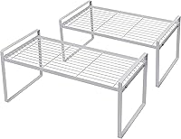 Vista 22 de Paquete de 2 estantes de cocina para gabinete, organizador de mostrador, estante de almacenamiento de despensa, baño, dormitorio, oficina, mesa