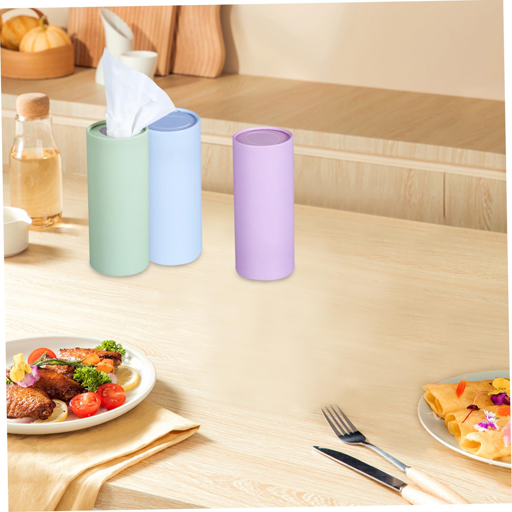 Lot de 4 distributeurs de mouchoirs cylindriques ronds pour voiture avec 3 plis doux pour le visage - Pour voiture, maison, bureau