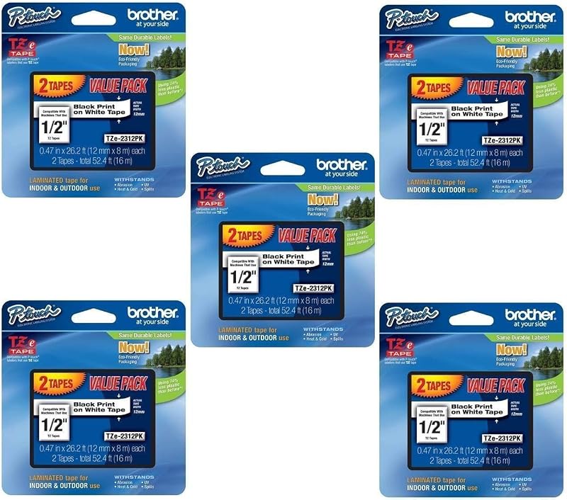 Brother Laminated Black On White Tape 2Pack (TZe2312PK) (10-PACK)