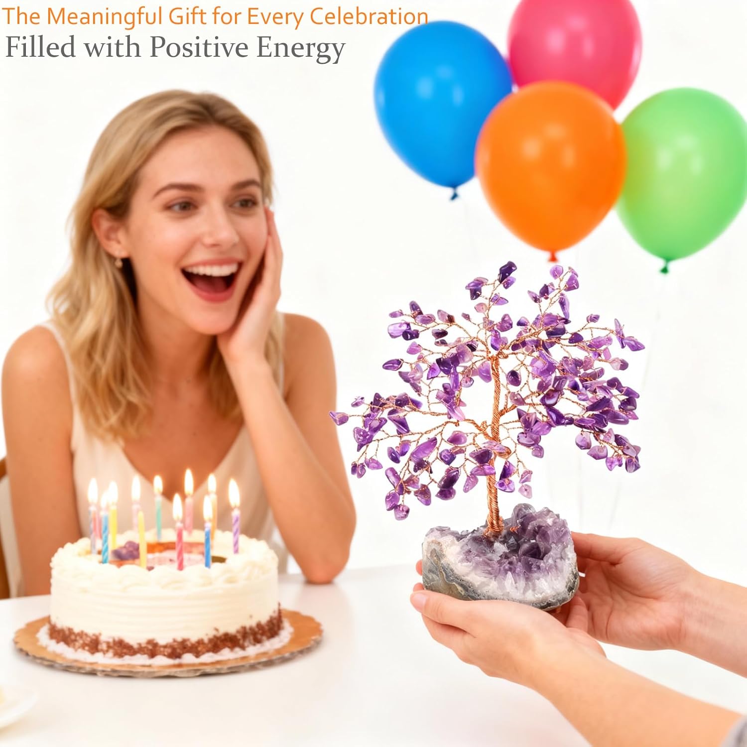 Handmade Chakra Gemstone Crystal Tree of Life,Natural Amethyst with Amethyst Cluster Base,Bonsai Feng Shui Decor Money Tree,Healing Crystals Positive Energy Gift Size 5.5"-6.3" - Image 4