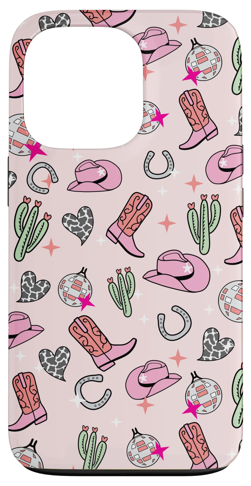 Cowboy Hat & Boot & Disco Ball Pattern Pink Cowgirl Case For