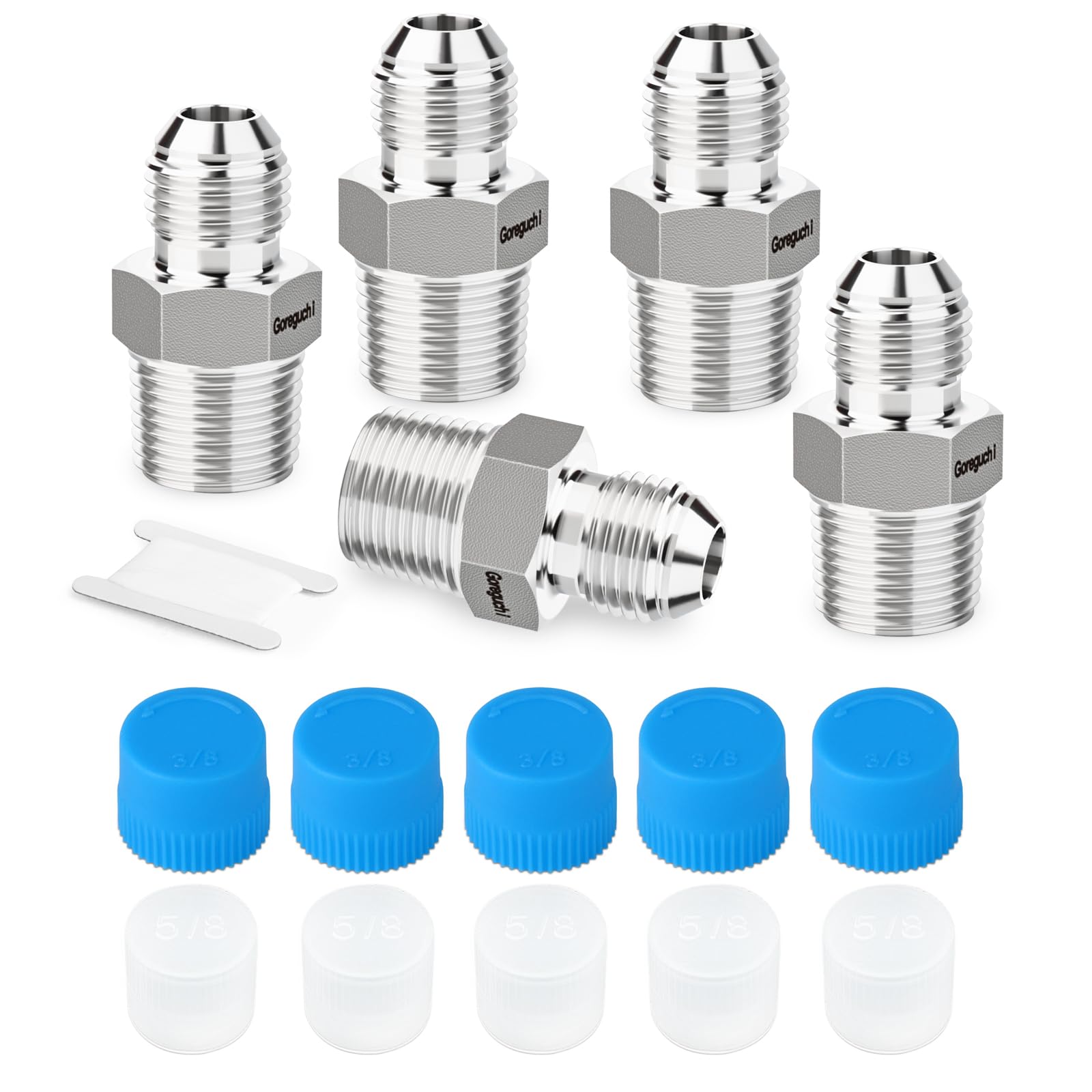 Adaptador JIC de 3/8 a NPT de 3/8 macho de acero inoxidable 304 con tapa protectora, pack de 5