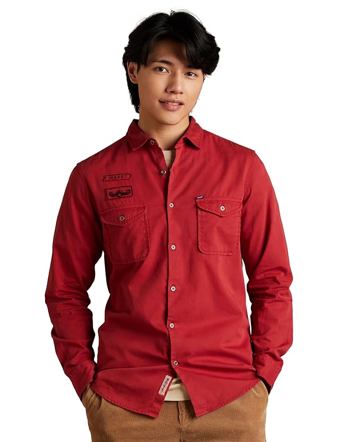 INKAST Men's Solid Double Pocket Cotton Shirt | Casual | Plain | Full Sleeve-Slim Fit (Available in Plus Size)