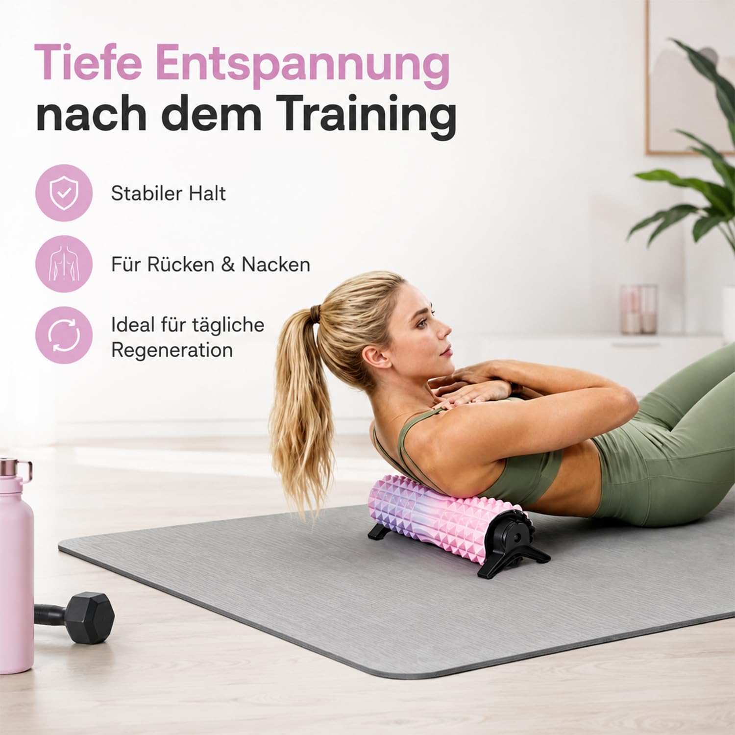 Faszienrolle Wirbelsäule mit 3D-Texturmassage, 53cm Foam Roller mit Ständer, Mittlere Härte, Rückenrolle für Rücken, Nacken und Beine, für Körperdehnung, Erholung und Training, Bunt