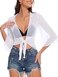 Women's Short Cardigan Bolero Shrug Sheer Tie Front Top 3/4 Sleeve Jacket for Dress