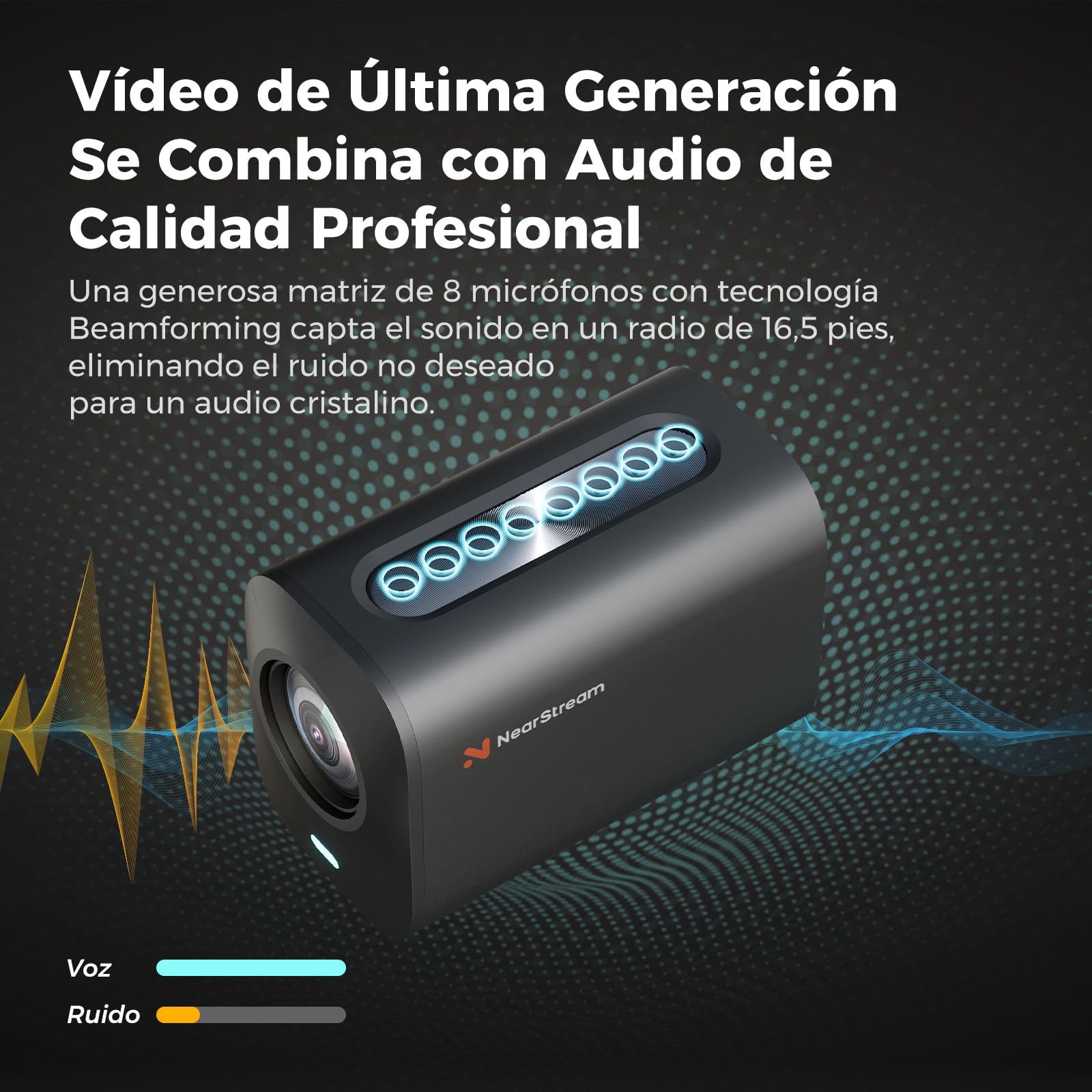 NearStream VM33 Cámarade Streaming 4K/30 fps, 40X Zoom Híbrido | Sensor CMOS 1/2,8″ ,Mics Incorporados con Reducción de Ruido,Admite Micrófono Externo,Configuración Multi-Cámara Compatible