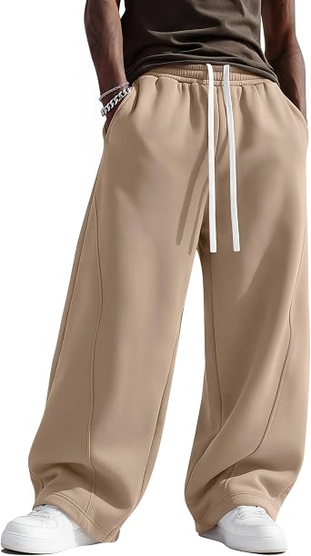 August Alley Mens Baggy Sweatpants Wide Leg Lounge Pants Drawstring Elastic Waist Loose Fit Casual Jogger with Pockets