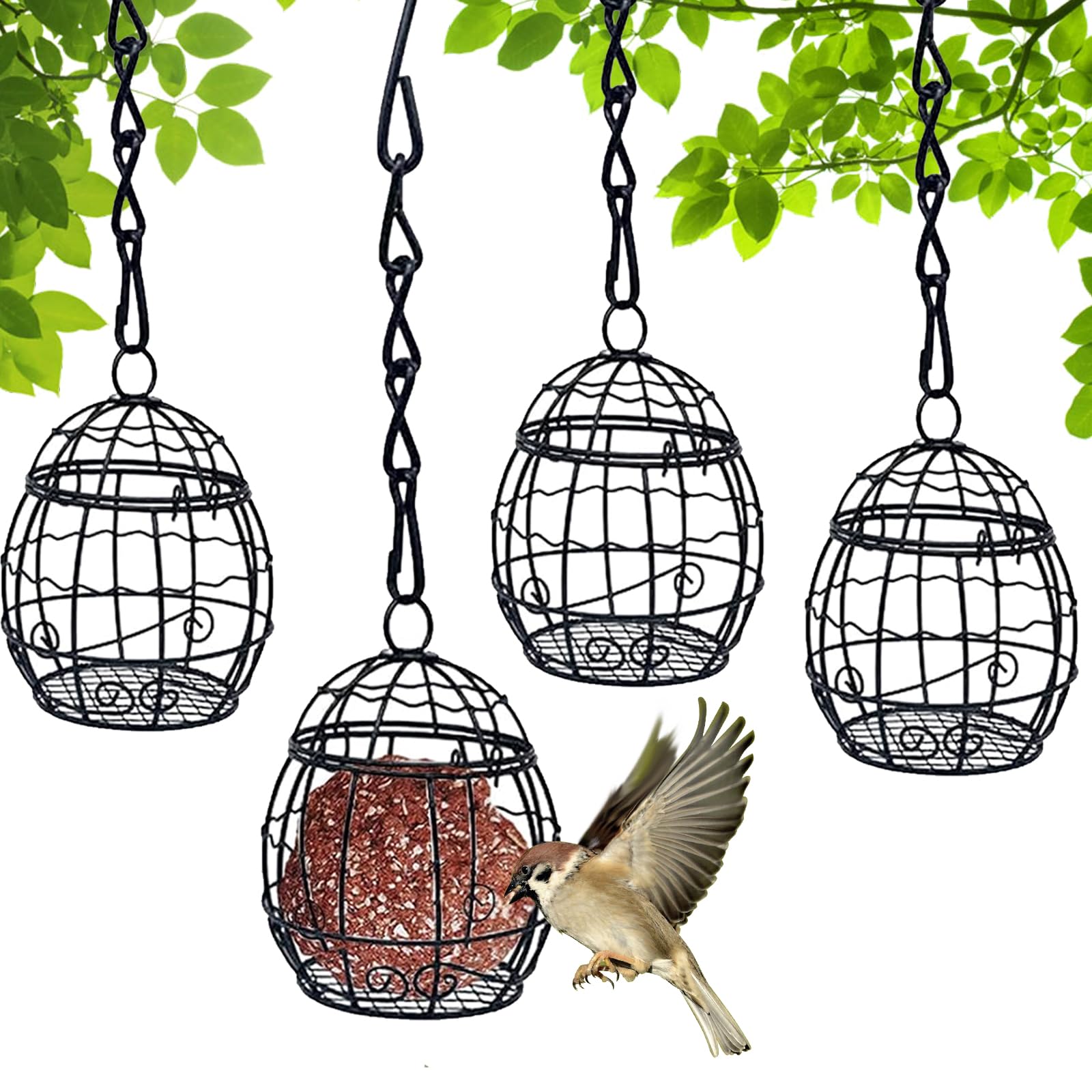 4Pcs Bird Fat Ball Feeders, Suet Ball Feeders, Hanging Bird Seed Holder