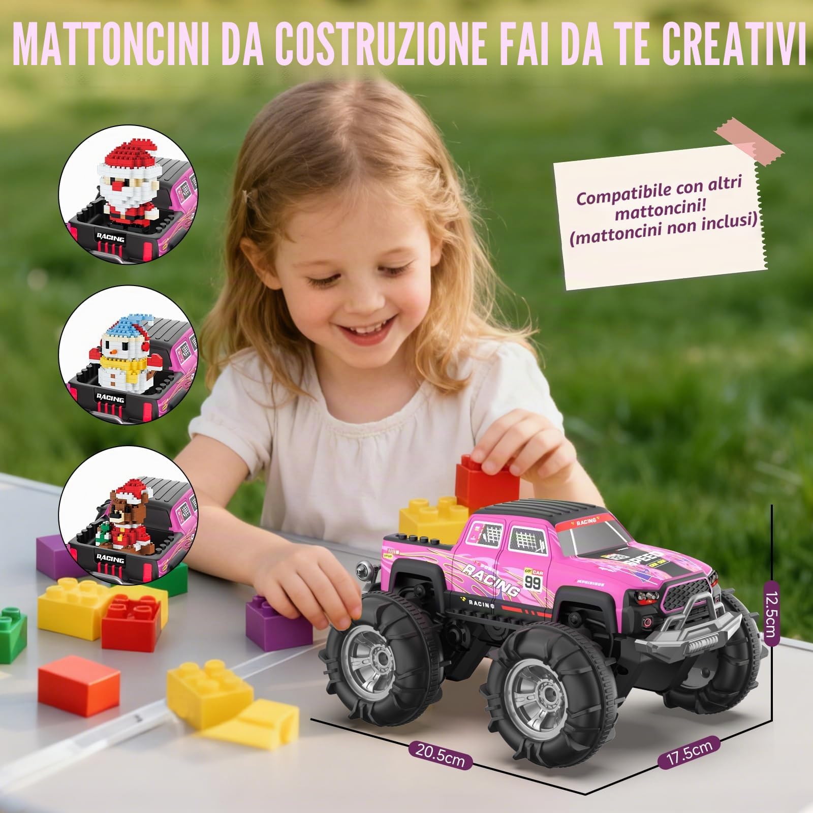 Macchina Telecomandata Anfibio, 2,4 GHZ 1:18 Monster Truck Telecomandato con Sensore Gestuale, 4WD 8,5 KM/H Macchina Radiocomandata con Luce LED e 2 Batterie Auto RC Regali per Ragazzi Ragazze