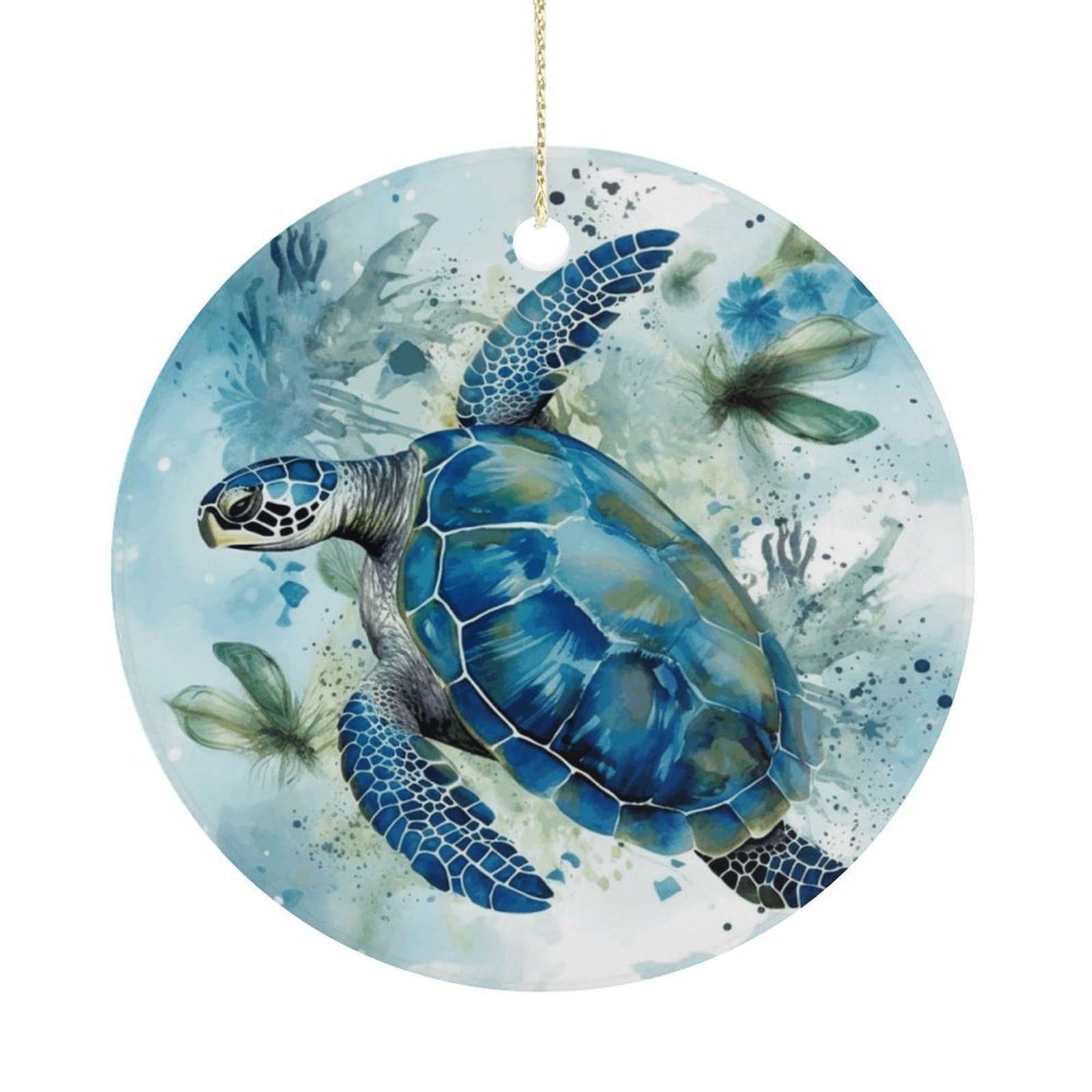 Sea Turtle-Blue Christmas Ornament,Round Ceramic Ornaments Personalized Christmas Tree Ornament for Holiday Porcelain Keepsake Gifts Ideas Home Decor
