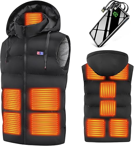 電熱ベスト 30000mAhバッテリー付き 【11箇所発熱&取り外しフード付き】