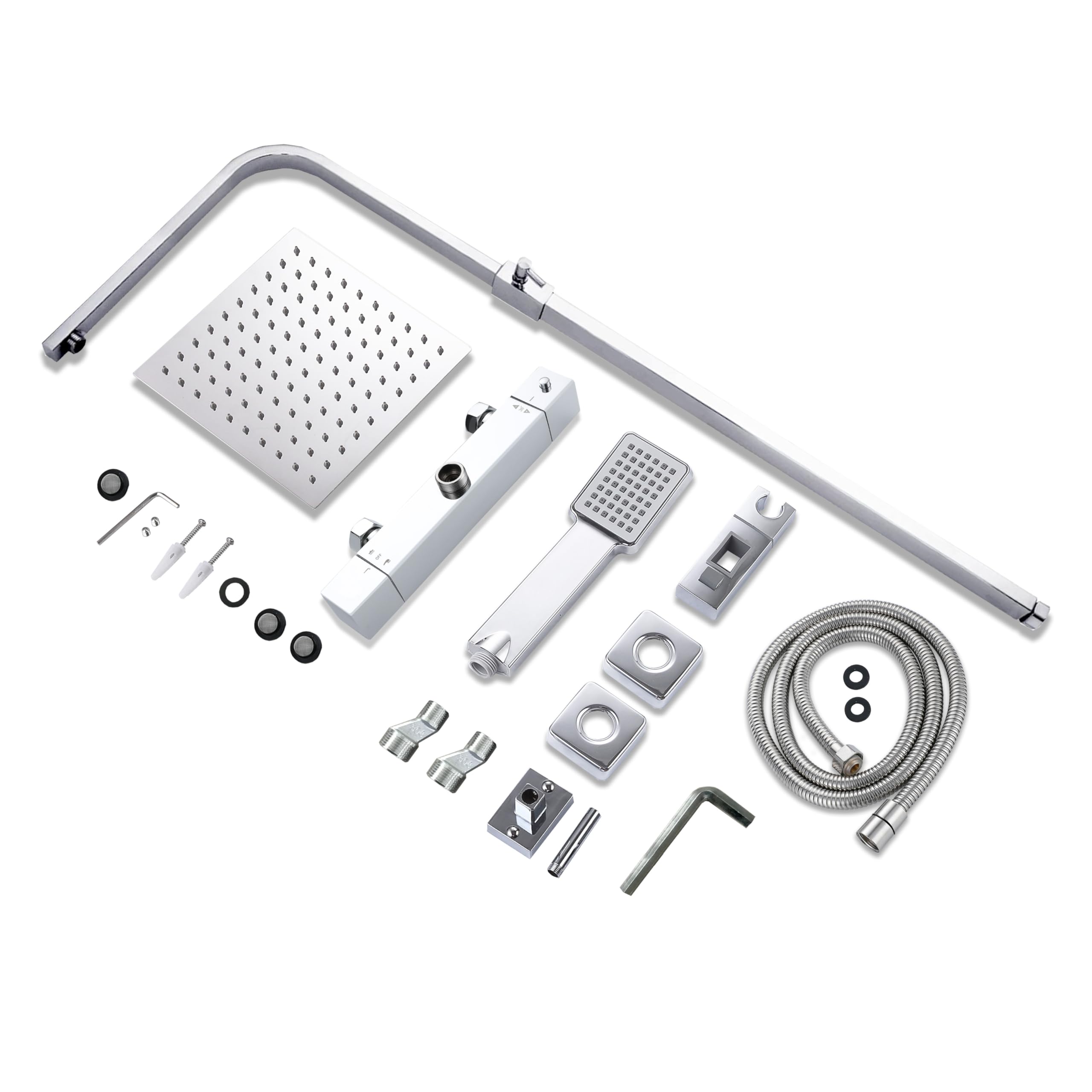 Sistema de columna de ducha termostática con mezclador termostático, ducha de mano cuadrada y ducha con cabezal, columna de ducha ajustable en altura 760-1180mm,cromado (cuadrado1)